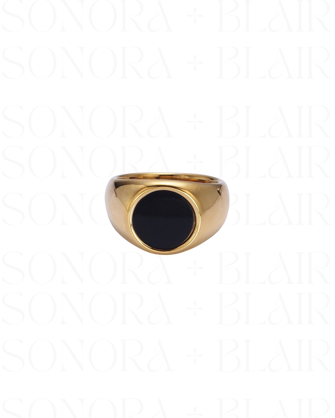 Black Enamel Round Signet Ring